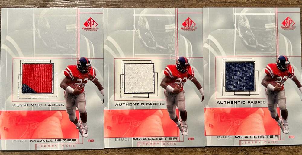 2001 SP Game Used Deuce McAllister Authentic Fabric Jersey Card #DM 3 Card Lot